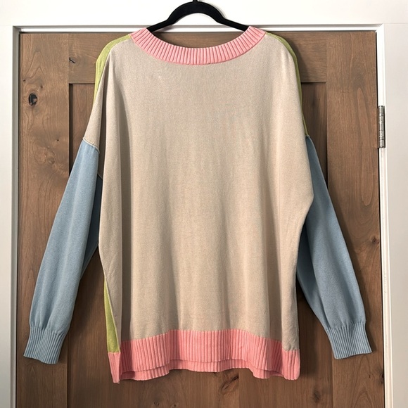 Belle by Kim Gravel Pastel Color Block Sweater Womens XL drop shoulder Cotton - Picture 2 of 9
